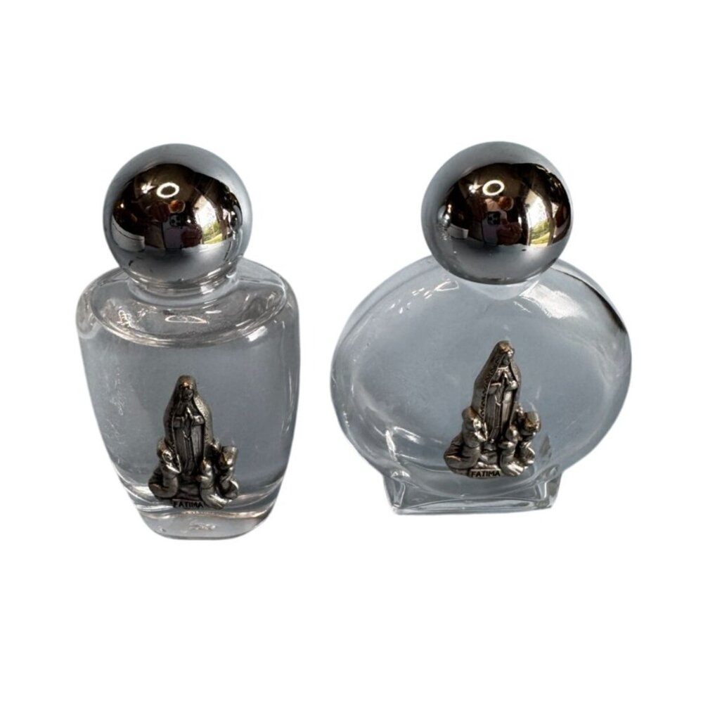 Our Lady Of Fatima Religious Glass Bottles Silver Tone Medallions Decorative Pai